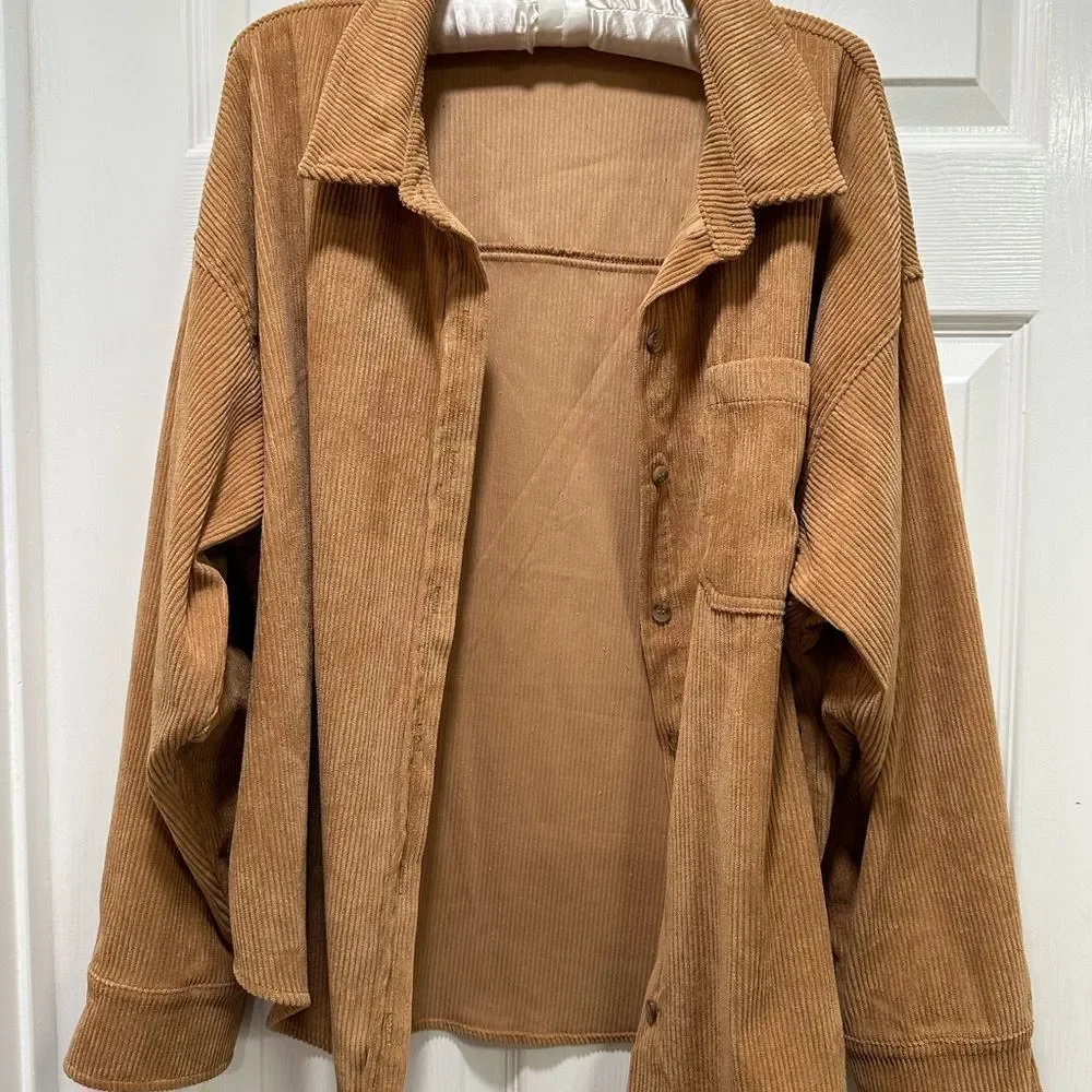 Corduroy Button Down Shacket - Picture 2 of 8
